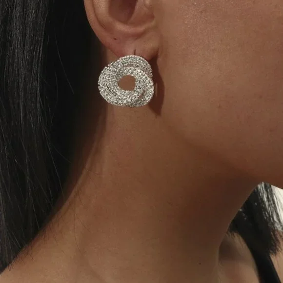 Rhinestone Crystal Stud Earrings - Picture 2 of 2